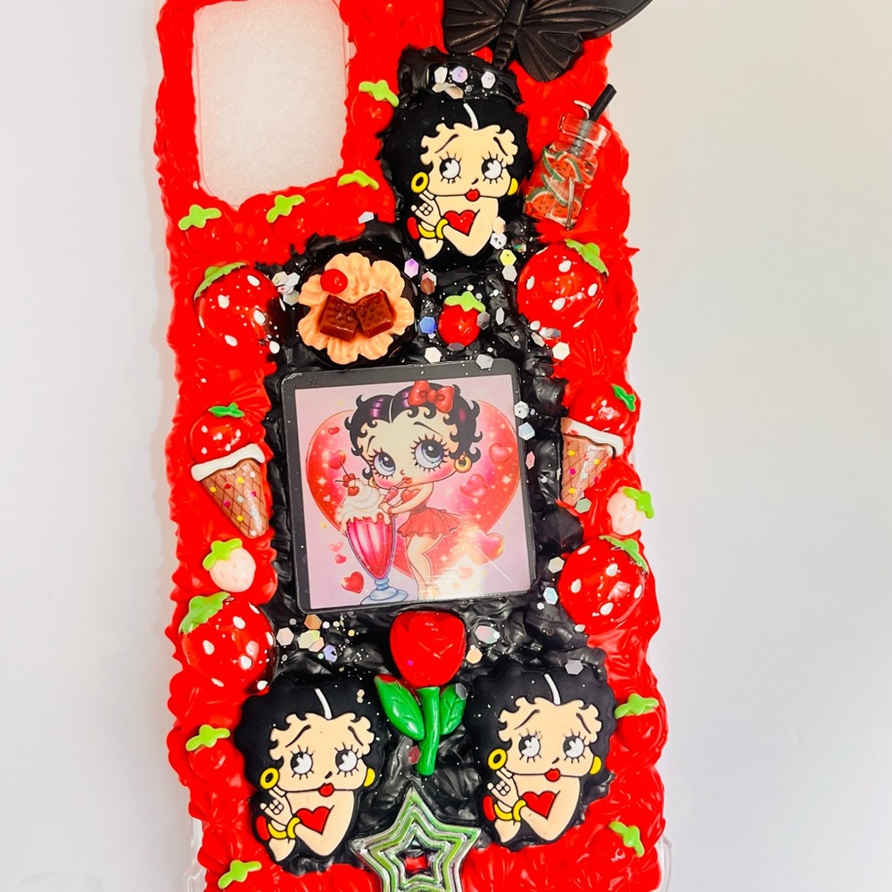 Handmade Red Decorative Betty Boop Phone Case - Fashionable Protective Cover - Picture 3 of 7